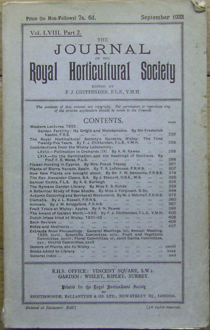 Image for Journal of the Royal Horticultural Society, Volume  LVIII Part 2