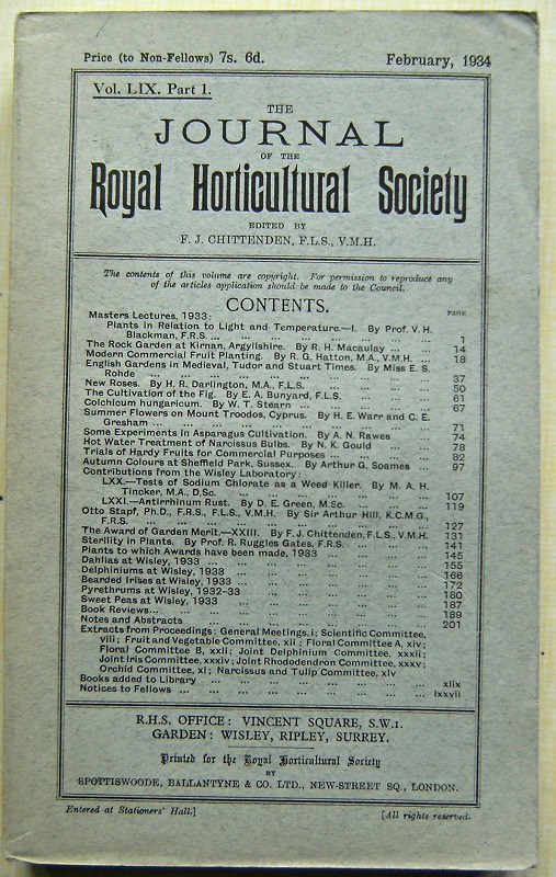 Image for Journal of the Royal Horticultural Society, Volume LIX part 1