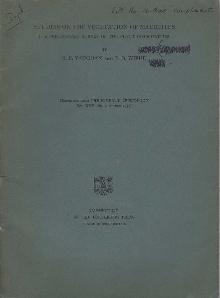 Image for Studies on the Vegetation of Mauritius. Part 1 - A Preliminary Survey of the Plant Communities