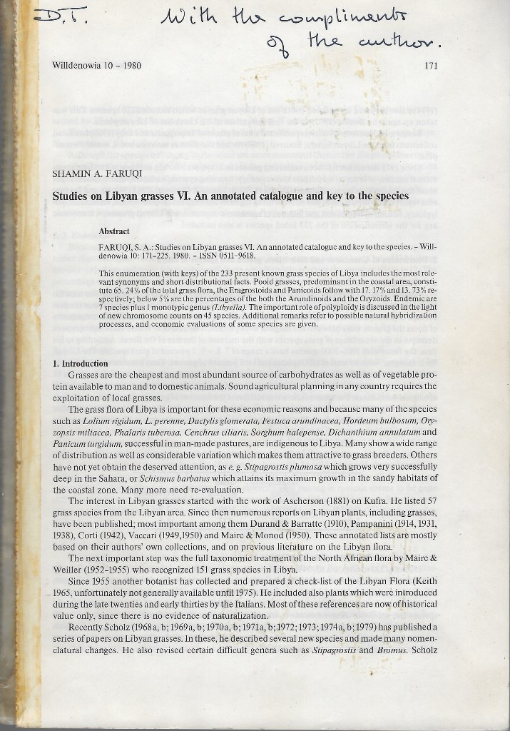 Image for Studies on Libyan Grasses VI - an annotated catalogue and key to species