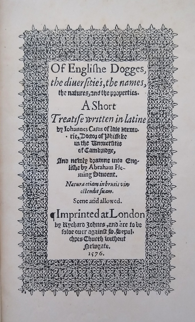 Image for Of Englishe dogges the diuersities the names the natures and the properties. A short treatise written in Latine by Iohannes Caius and newly drawne into Englishe by Abraham Fleming.