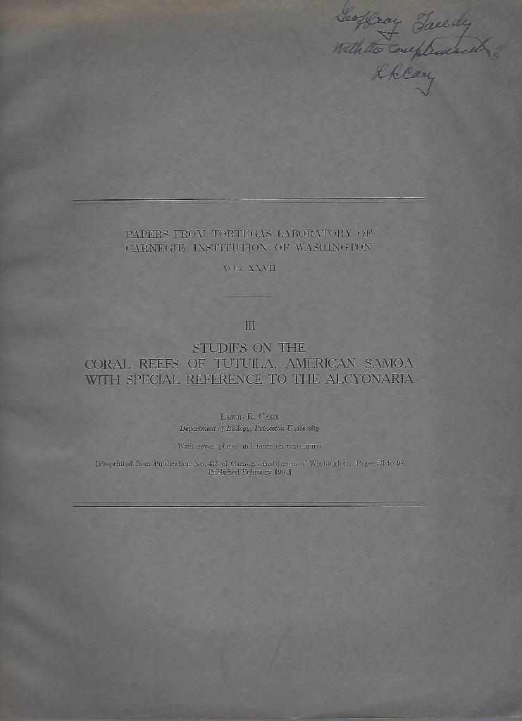 Image for Studies on the Coral Reefs of Tutuila, American Samoa, with special reference to the Alcyonaria [Geoffrey Tandy's copy]