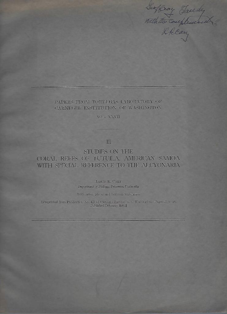 Image for Studies on the Coral Reefs of Tutuila, American Samoa, with special reference to the Alcyonaria [Geoffrey Tandy's copy]