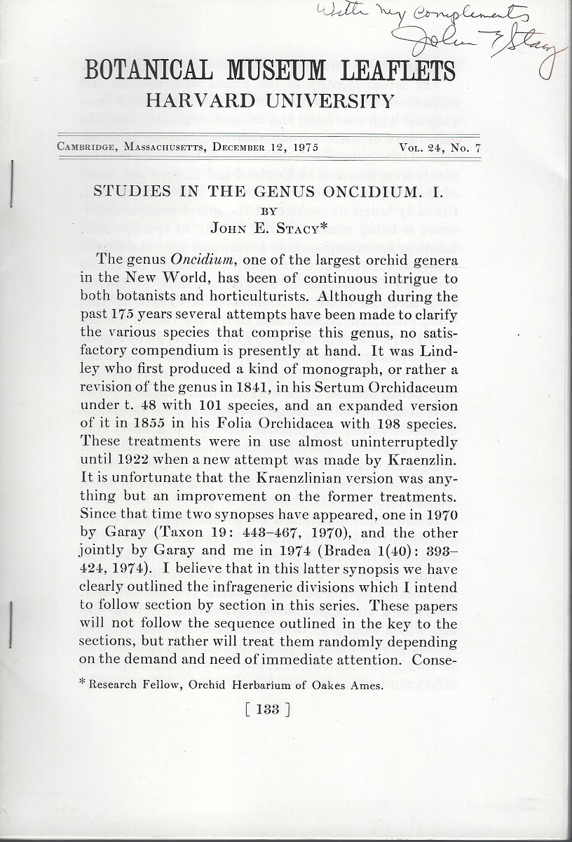 Image for Studies in the Genus Oncidium I Studies in the Genus Oncidium I