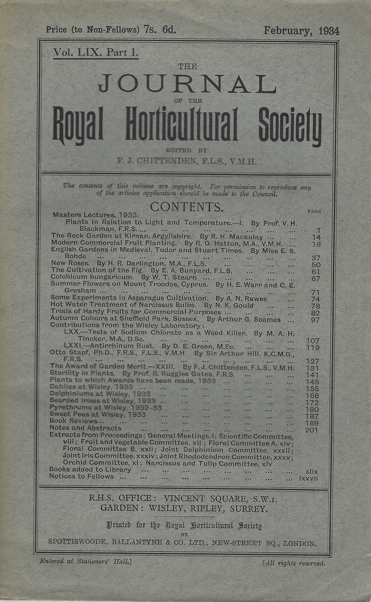 Journal of the Royal Horticultural Society, Volume LIX part 1
