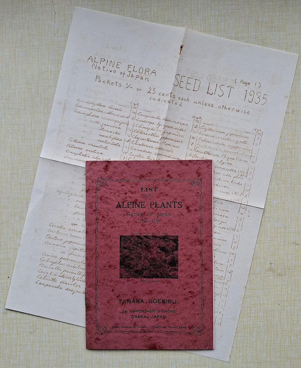 Nursery Catalogue. List of Alpine Plants Native of Japan, 1935 - 1936