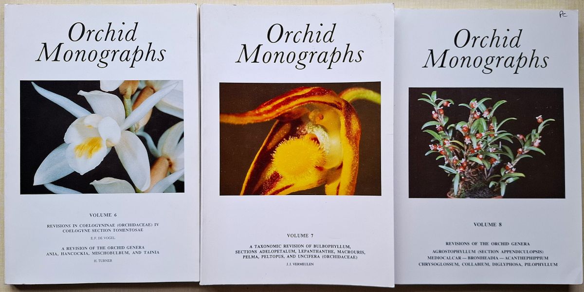Orchid Monographs Volumes 6, 7 & 8. [Revisions of Coelogyne, Ania, Hancockia, Mischobulbum, Tainia, Bulbophyllym,. Agrostophyllum, Nediocalcar, Bromheadia, Acanthephippium, Chrysoglossum, Collabium, Diglyphosa, Pilophyllum)