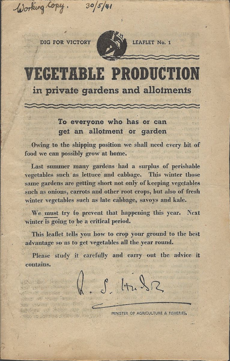 Dig for Victory Leaflet Number 1 - Vegetable Production in Private Gardens and Allotments