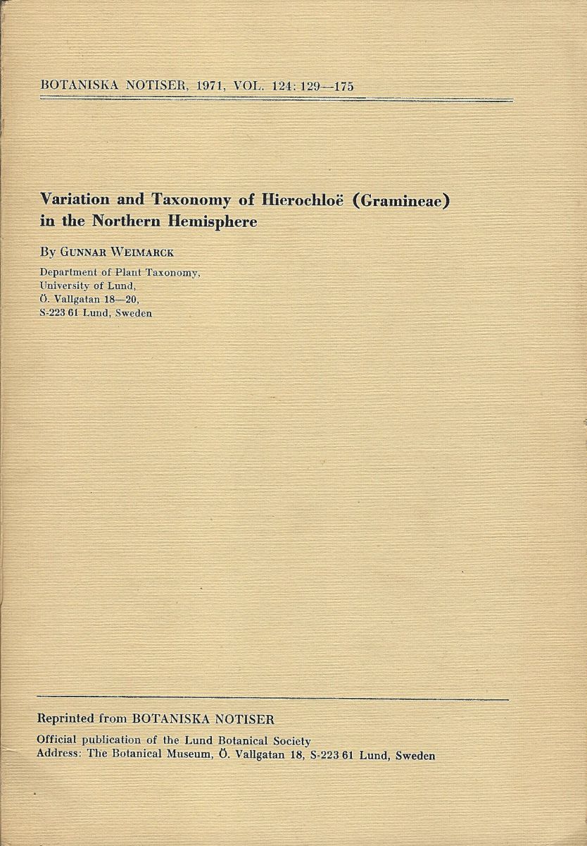 Image for Variation and Taxonomy of Hierochloe (Gramineae) in the Northern Hemisphere Variation and Taxonomy of Hierochloe (Gramineae) in the Northern Hemisphere
