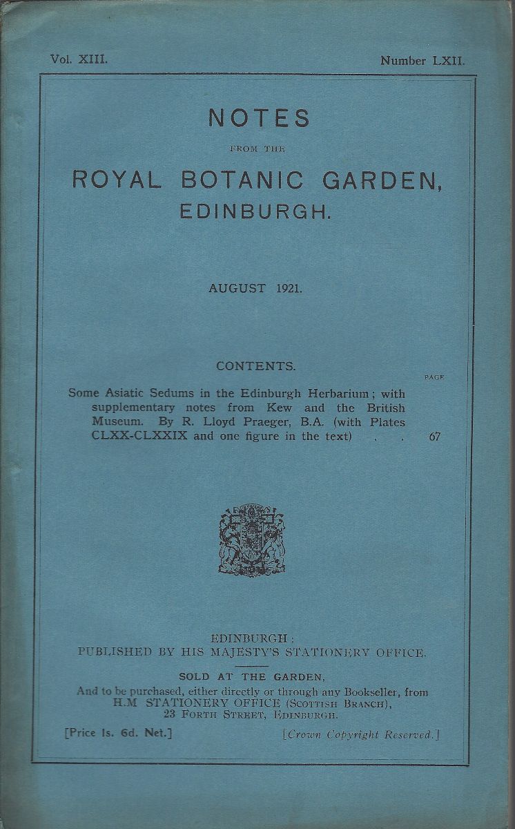 Some Asiatic Sedums in the Edinburgh Herbarium; with supplementary notes from Kew and the British Museum