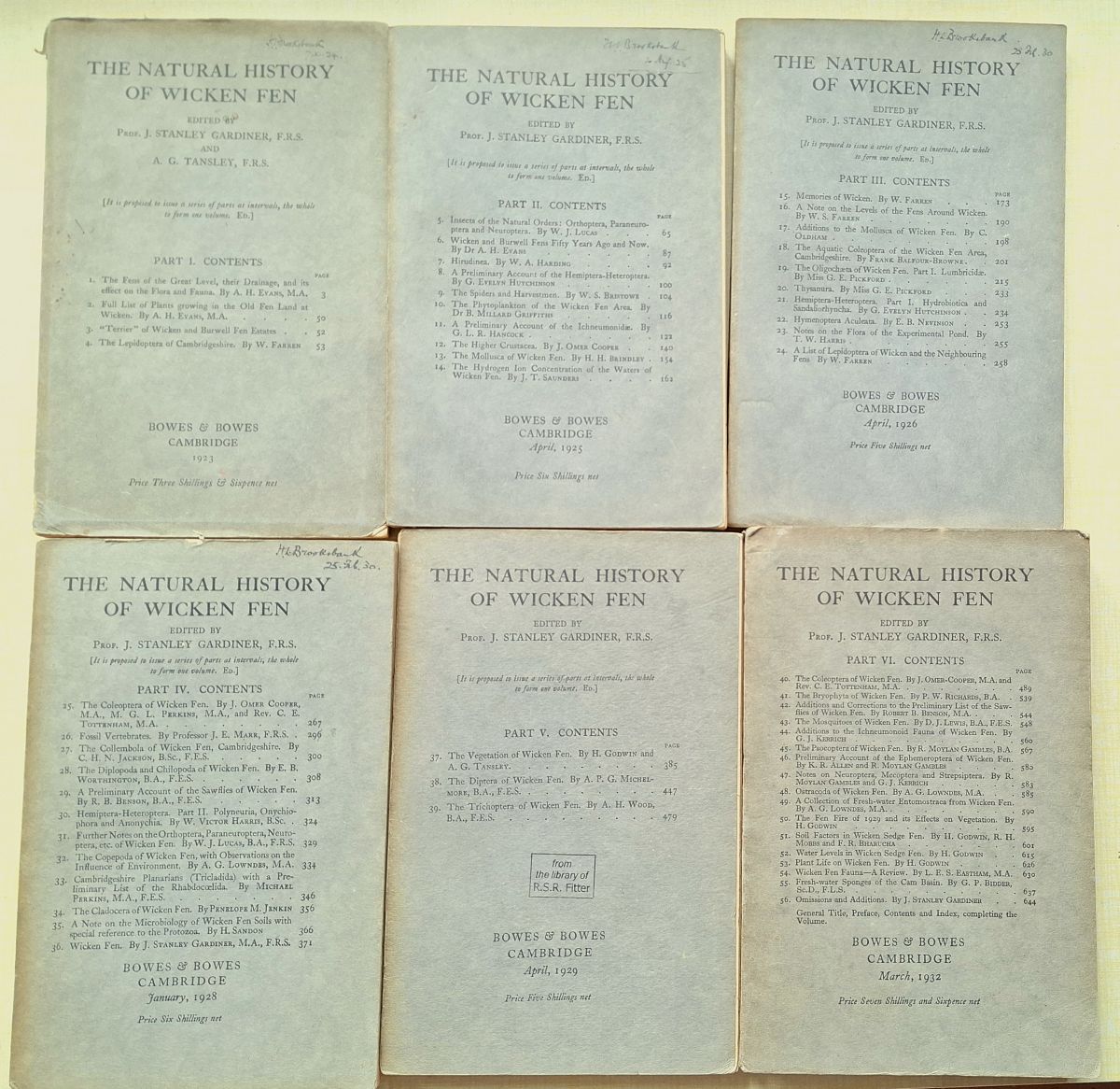 The Natural History of Wicken Fen. Parts 1,2,3,4,5 & 6 (complete set). Richard Fitter's set]